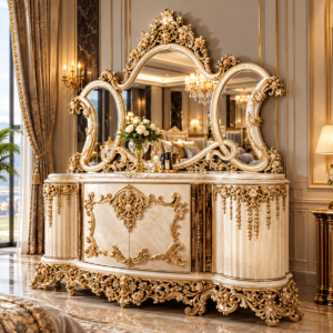 Royal Luxury Carved Dresser with Triple Mirror