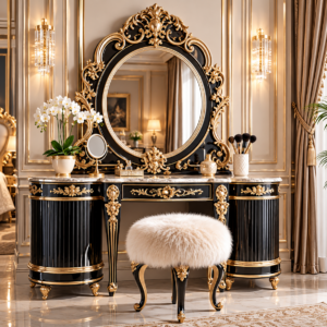 Luxury Black & Gold Baroque Vanity Dressing Table