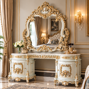 Royal Ivory & Gold Baroque Vanity Dressing Table