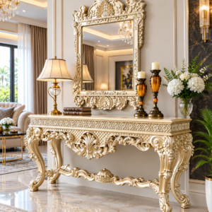 Luxury Carved Console Table & Mirror Set
