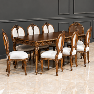 Royal Baroque Carved Wooden Dining Table Set – 8 Seater