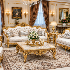 Royal Baroque Luxury Sofa Set with Marble Top Center Table